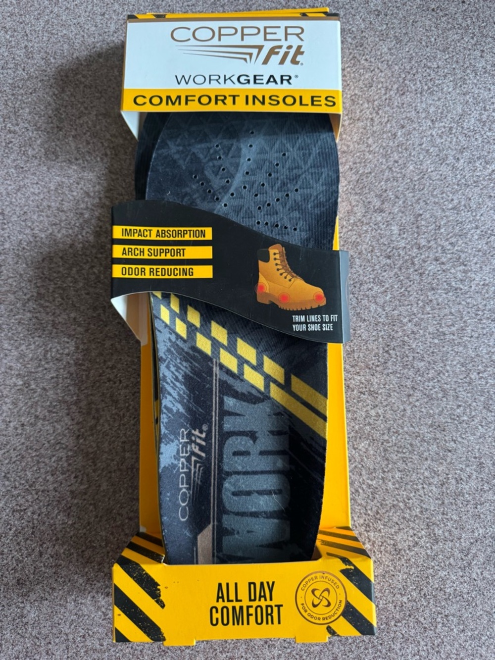 Copper Fit Workgear Comfort Insoles - Black & Yellow